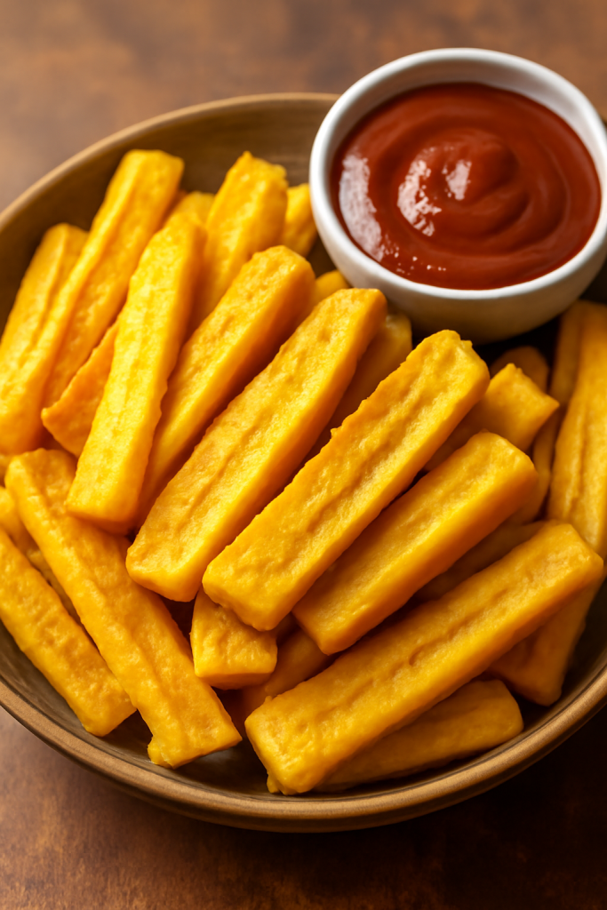 Plantain fries, alternatif lebih sehat kentang goreng dari Hagken Farm, disajikan renyah dan keemasan.