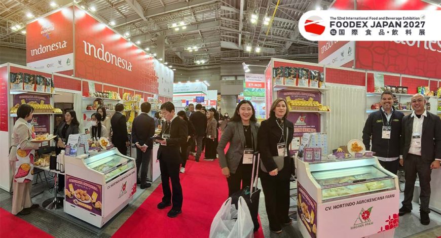FOODEX Japan 2026 Indonesian Pavilion showcasing frozen Beniazuma sweet potato and pumpkin products with international buyers