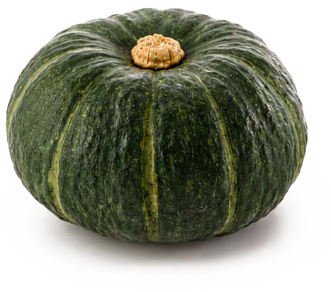 Kabocha Hijau berkulit hijau tua dengan daging kuning oranye yang banyak digunakan dalam masakan Jepang